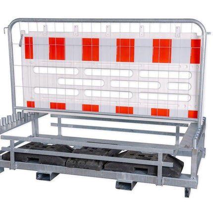 Transportpalette für 20 Schrankenzäune + 21 Fußplatten K1 Transport / Organisation BilligerBauzaun. 