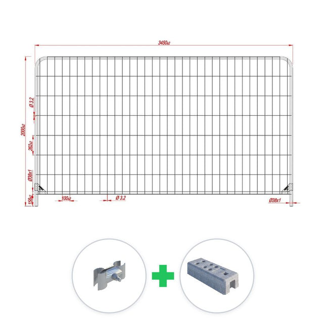 185 m Bauzaun Set | 54 Elemente 3,45 x 2,00 m | runde Ecken Bauzaun Set BilligerBauzaun. 
