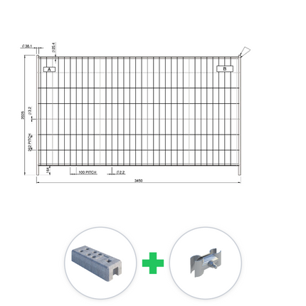 210 m Bauzaun Set | 61 Elemente 3,45 x 2,00 m | inkl. Betonfuß & Schellen