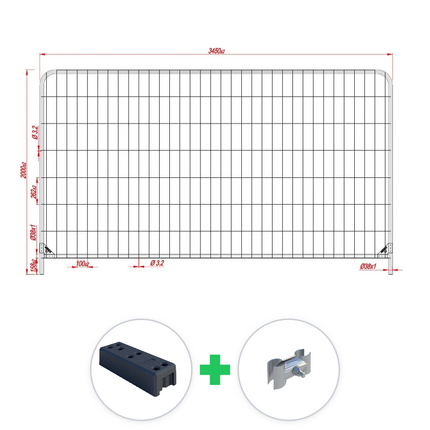 175 m Bauzaun Set | 50 Elemente 3,45 x 2,00 m | inkl. Gummifuß & 150 Schellen