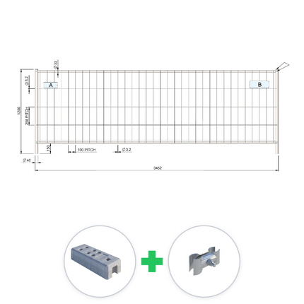 320m Bauzaun Set | 93 Elemente 3,45 x 1,20 m | inkl. Betonfuß & Schellen