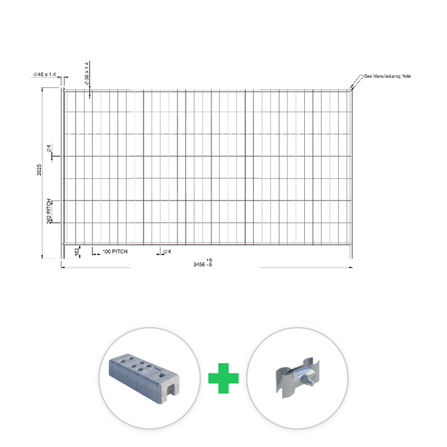 305 m Bauzaun Set | 89 Elemente 3,45 x 2,00 m | Feuerverzinkt