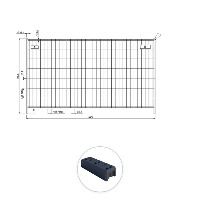 200 m Bauzaun Set | 58 Elemente 3,45 x 2,00 m | inkl. Gummifuß