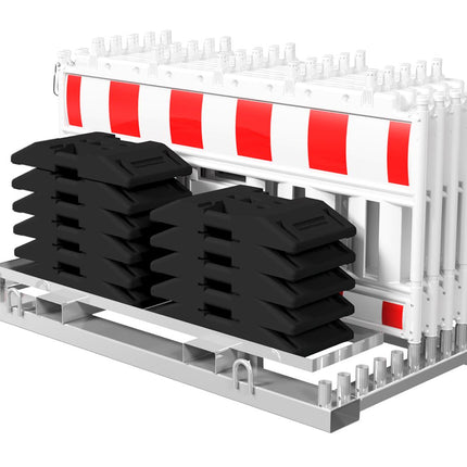 10er Set mit Schankenzaun RA1/RA2 und K1 Fußplatten inklusive Transporttraverse Schrankenzaun HDPE RA2 BilligerBauzaun 