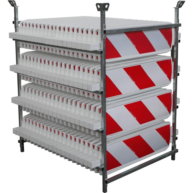 SET mit 80 Baken auf Lager- und Transportgestell BilligerBauzaun. 
