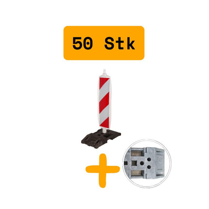 50 X Leitbake / Warnbake RA2 Weiß, mit K1 Fußplatten Bake RA2 BilligerBauzaun. 