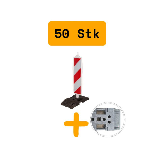 50 X Leitbake / Warnbake RA2 Weiß, mit K1 Fußplatten Bake RA2 BilligerBauzaun. 