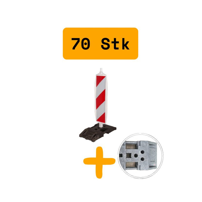 70 X Leitbake / Warnbake RA2 Weiß, mit K1 Fußplatten Bake RA2 Set BilligerBauzaun. 