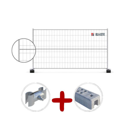 Bauzaun Set 123 m | 35 Felder 350x200 cm mit Horizontalstrebe, Betonfüßen & Schellen Bauzaun mit Strebe BilligerBauzaun. 