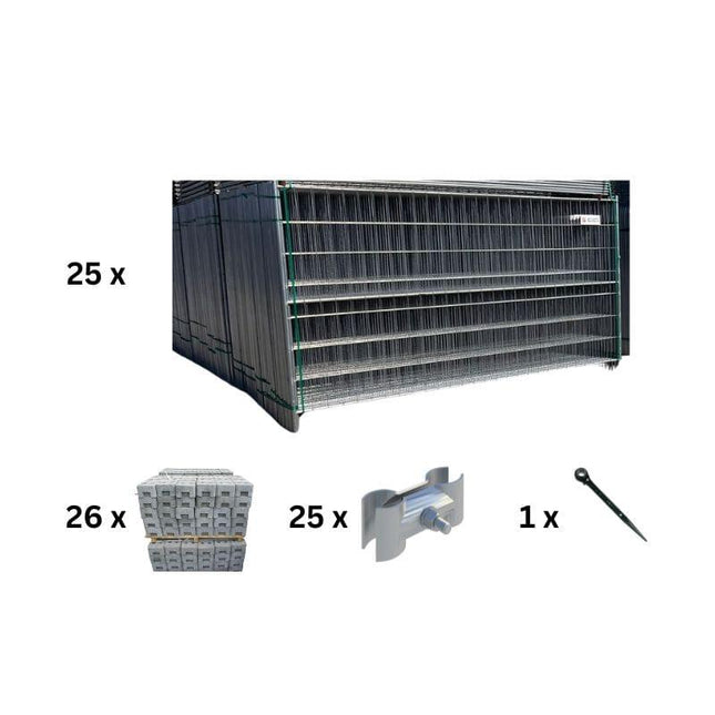 25er Set Bauzaun mit Horizontalstrebe 87,5m (3,5x2,0m) - BilligerBauzaun Sonderangebot Bauzaun mit Strebe BilligerBauzaun 