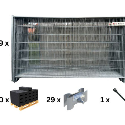 29er Set Bauzaun / Mobilzaun für 100 m Baustellenabsicherung, bestehend aus robusten, verzinkten Elementen (3,5 x 2,0 m), ideal für Baustellen und Events.