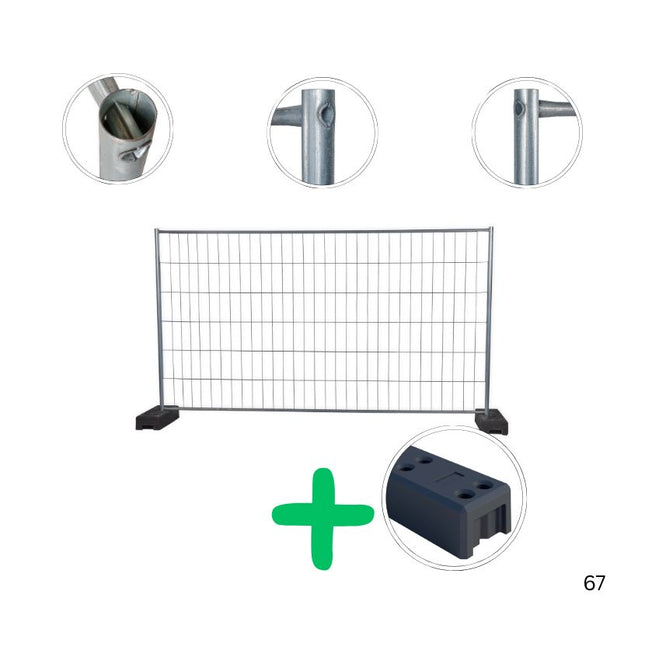 Bauzaun Set 20 Stück | Rohr-in-Rohr Light | 345x200 cm mit Gummifüßen & Schellen Bauzaun BilligerBauzaun. 