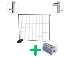 Bauzaun-Set Ausgleichselement 2,20 × 2,00 m – 10 Felder inkl. 11 Betonfüße Bauzaun kurz BilligerBauzaun. 