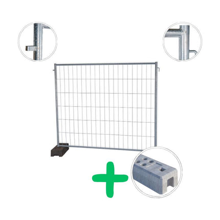 Bauzaun-Set Ausgleichselement 2,20 × 2,00 m – 10 Felder inkl. 11 Betonfüße Bauzaun kurz BilligerBauzaun. 
