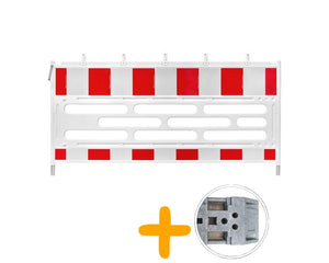 Schrankenzaun Set RA2 aus HDPE | 10 Absperrelemente + 11 K1-Fußplatten Schrankenzaun HDPE RA2 BilligerBauzaun. 