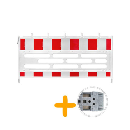 Schrankenzaun Set RA2 aus HDPE | 10 Absperrelemente + 11 K1-Fußplatten Schrankenzaun HDPE RA2 BilligerBauzaun. 