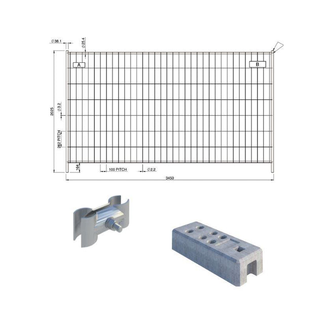 Bauzaun 100m (3,5x2,0m) - Konfigurierbar Bauzaun BilligerBauzaun Standard Mit Betonfüßen 32 kg Ohne
