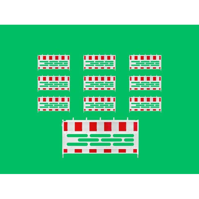 Set: 10x Schrankenzaun RA1 210x107cm – Robuste Absperrung mit Warnstreifen & Lampenhalterung (Kopie) Schrankenzaun HDPE RA1 BilligerBauzaun 