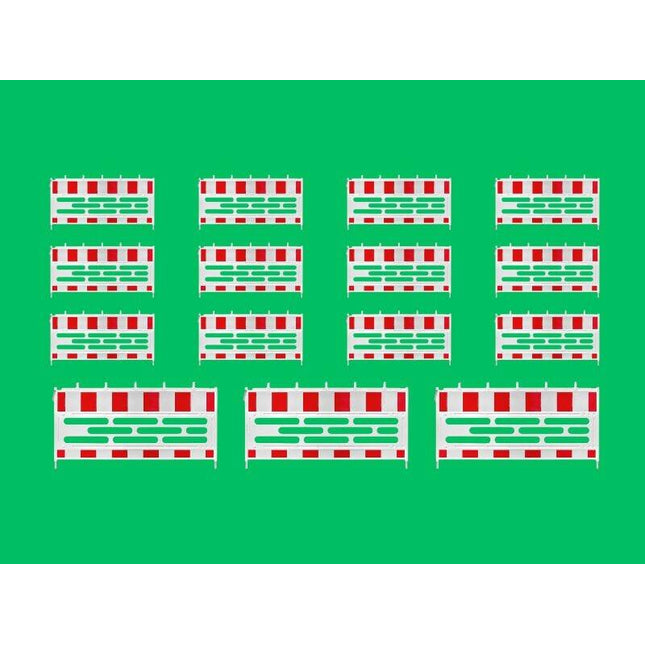 Set: 15x Schrankenzaun RA1 210x107cm – Robuste Absperrung mit Warnstreifen & Lampenhalterung Schrankenzaun HDPE RA1 BilligerBauzaun 