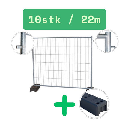 Bauzaun kurz 220x200cm | Mobilzaun | 22m | 10 Elemente | Neu| Gummi Fuß 26kg Bauzaun Set BilligerBauzaun. 
